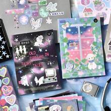1pc Adhesive Creative Sticker Book + 1pc Tweezers, Student DIY Creative Decoration Stickers, Faded Paradise Ins-Style Pattern DIY Planner Phone Case Decoration - A - View 1