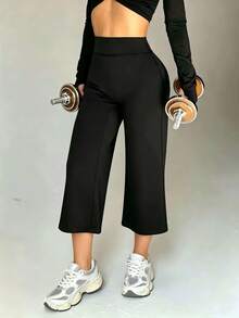 3pcs/Set Yoga Pants Casual Sports Straight Leg High Waist Slimming Tummy Control Dance Wide Leg Capri Pants For Women - Multicolor - View 7