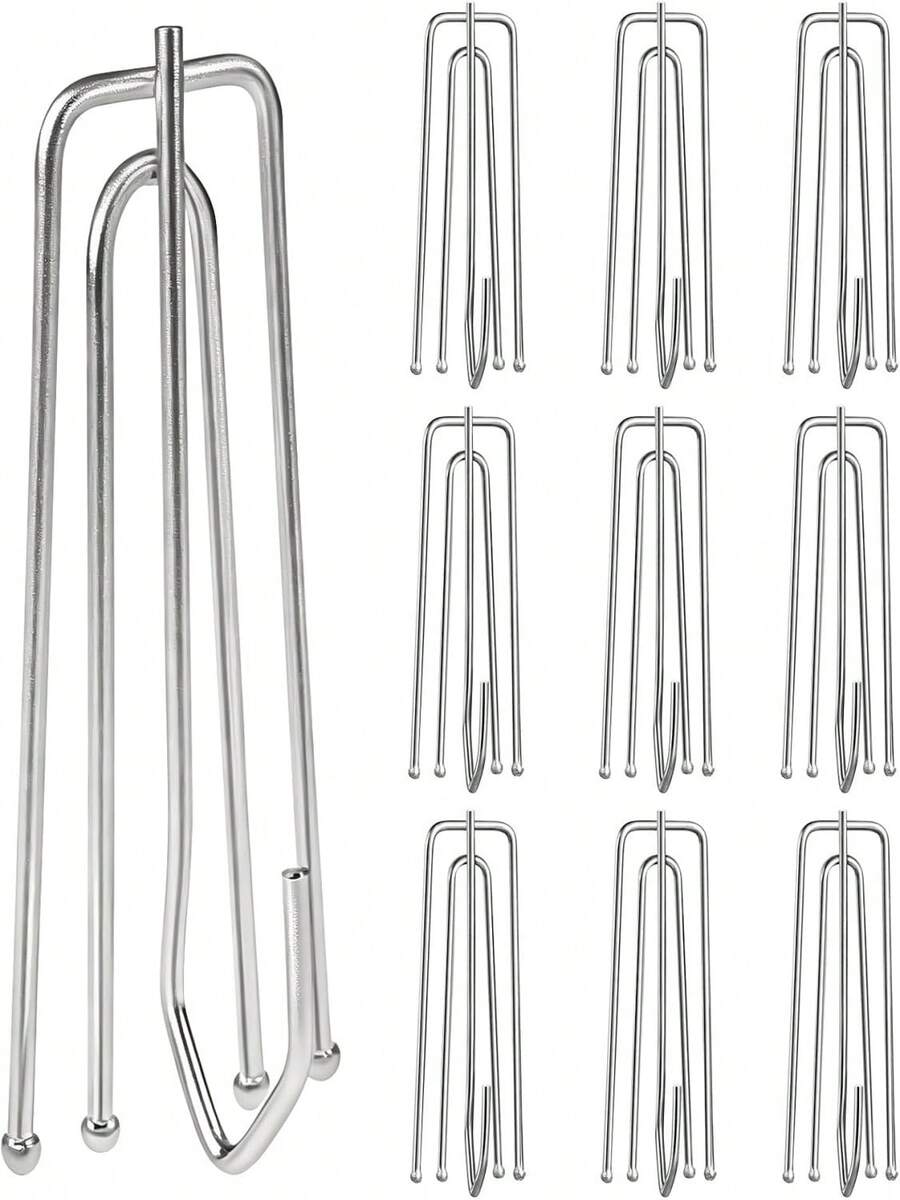 60pcs Stainless Steel Curtain Pleat Hooks, 4-Prong Pleat Clips, Suitable For Curtain Hooks, Drapery Pins, Curtain Clips, Window And Bathroom Curtain Pleaters, Stainless Steel Hooks - 60 Pieces - View 1