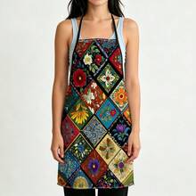Colorful Floral Patchwork Design Kitchen Apron Cooking Apron Baking Accessories For Men Women - White - View 9