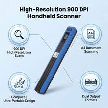Portable Scanner For A4 Documents, Photos, Images, Receipts, JPG/PDF, 300/600/900dpi Resolution - Blue - View 4