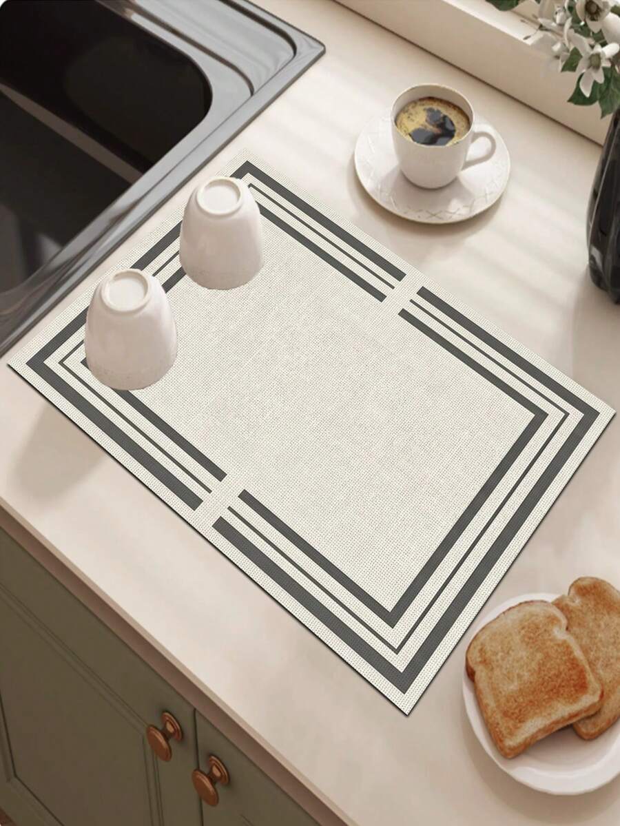 1pc Modern Minimalist Double Layer Geometric Frame Line Floor Mat, 3.5mm, Cuttable, Kitchen Non-Slip Mat, Absorbent And Dirt-Resistant, Suitable For Kitchen, Bathroom, Entrance, Living Room, Bathroom Floor Mat, Hallway Carpet, Outdoor Garden Door Mat. - Multicolor - View 1