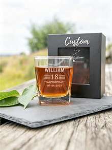 Customized Birthday Whiskey Glass 305ml Engraved Bourbon/Scotch Whiskey Short Glass Gift For Men Suitable For Dad, Husband Or Friend - Multicolor - View 2