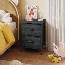 All Dresser With 2 Drawers, Bedside Furniture, Night Stand, End Table With Fabric Bins For Bedroom, Closet, Entryway, College Dorm, Dark Grey |   End Table With Fabric Bins For Bedroom, 15-Min Quick-Assembly, Sturdy Metal Frame & Adjustable Feet CUBM - Charcoal Black (Set Of 2) - View 7