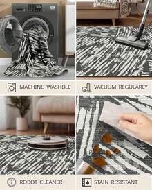 Latte&Fog Alfombras de 153 x 215 cm para Sala de Estar y Dormitorio,Moderna Abstracta Lavable, de Pelo bajo Antideslizante Estilo Boho para Sala de Estar, Oficina, Dormitorio(Negro 5x7ft) - Gris Oscuro - Ver 5