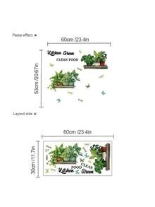 1pc Watercolor Green Potted Plant Kitchen Wall Decal, Green Cleaning Food Lettering Sticker With Dragonfly And Butterfly Pattern, Removable Self-Adhesive Peel And Stick Vinyl Wall Art, No Residue, Suitable For Farmhouse Country Kitchen Sink Backsplash, Dining Room, Coffee Station, Cozy Home Decor - Watercolor Green Potted Plant - View 6