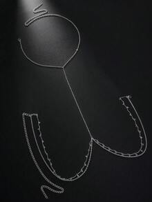 1件时尚性感水晶镶嵌吊带腰链，身体饰品，适合海滩派对、节日礼物 - 銀色 - 查看 5
