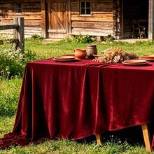 1pc Luxury Burgundy Velvet Tablecloth, Elegant Draping Fluid Table Cover, Suitable For Wedding, Christmas, Banquet And Home Dining Table Decor - Jujube Red - View 11