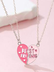 2pcs/Set Girls Sweet Heart-Shaped Best Friend Necklace Set, Suitable For Sisters Daily Wear, Best Friend Friendship Collarbone Chain, Perfect Gift For Friends - Multicolor - View 7