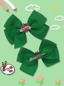 2Pcs Red Hair Clips ABC Blackboard Children Hair Bow Back To School Hair Barrettes For Girls Cute Kids Hairbows For First Day Of School - Green - View 4