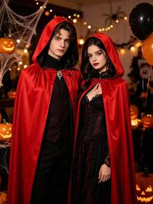 Hooded Double-Sided Black And Red Cloak, Double-Sided Vampire Cloak, Halloween Death Wizard Cosplay Costume Props. - Multicolor - View 4