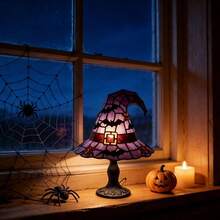 1pc Halloween Witch Hat Table Lamp, USB Powered Bat And Spider Pattern Night Light, 3D Carved Gothic Style Home Office Decor, Atmospheric Party Light, Holiday Gift For Gothic Enthusiasts - Witch Hat - View 7