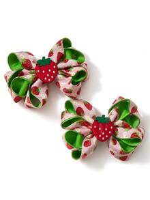 2pcs Strawberry Print Ribbon Bow Hair Clips With Lemon Slice Decor, Fresh Summer Daily Hair Accessories For Girls - Multicolor - View 7