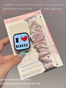 1條甜美粉色緞面水鑽彈性髮圈錶帶，適用於Apple Watch Series 11/10/Ultra/SE/38/40/41/42/44/45/46/49mm，女性閃亮裝飾手環，智慧手錶錶帶配件夏季髮圈帶 - 粉色 - 查看 3