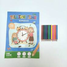 1pc Math Clock Time Practice Book + 12pcs Colored Pencils, Math Work, Telling Time Book, Arithmetic Textbook, Suitable For Home Or Educational Settings, Paper Product, Birthday, Easter And Christmas Gift - Set - View 9