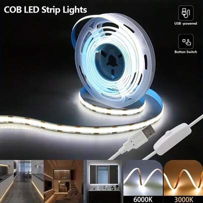 1pc/3pcs/5pcs LED Strip Lights, USB Powered, With Button Switch, Flexible Cuttable Adhesive, White/Warm White LED Lights, Easy Installation For Bedroom, Wardrobe, Kitchen Cabinet, TV Background Lighting, Home Decor Lights Suitable For TV Backlight, Bedroom, Cabinet, Party