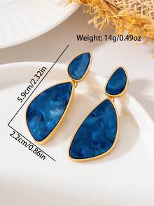 1Pair Fluid Texture Two-Tier Water Drop Earrings, Gold Trim Vintage Long Women Ear Jewelry - Green - View 10