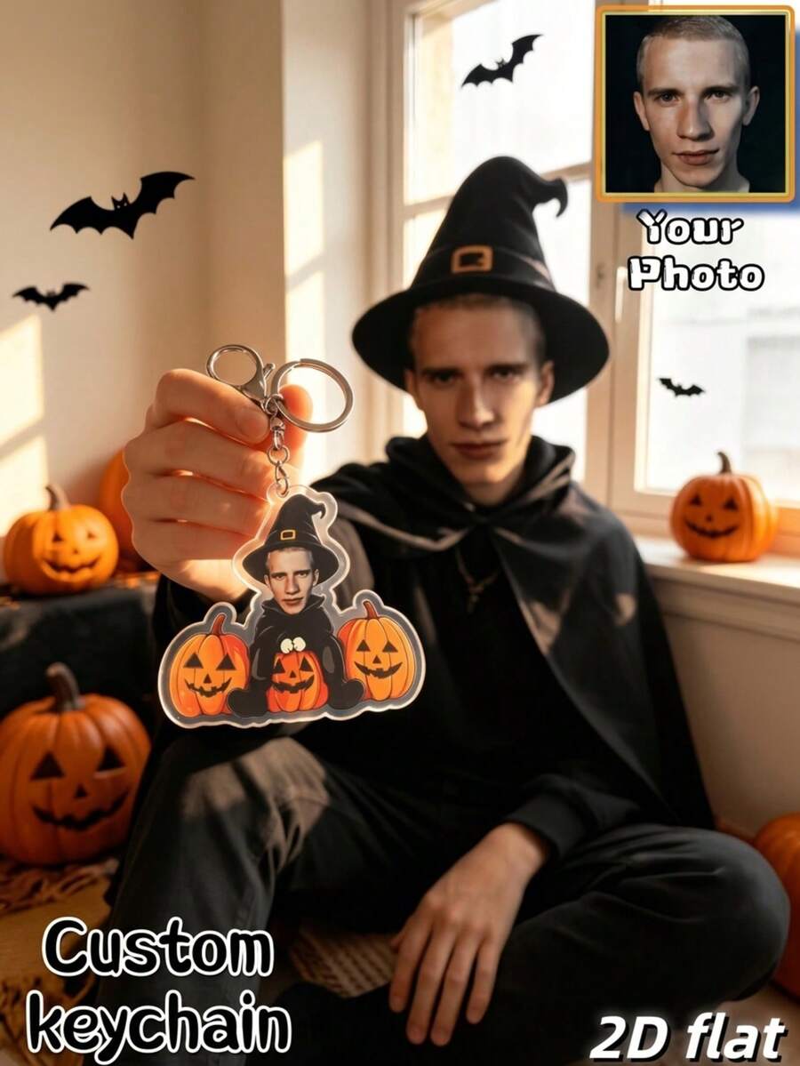 Custom Face Wizard Halloween Keychain, Personalized Portrait Acrylic Keychain Gift - Multicolor - View 1