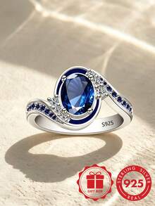 925 Sterling Silver Fashion Wide Band Women's Ring, Inlaid With Fashion Synthetic Zirconia, Niche Design With High-End Feel, Suitable For Daily Wear, Vacation, Party, Perfect Gift For Best Friend - Silver - View 4