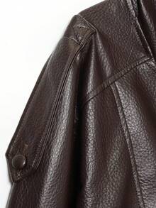 HZXVIC Women's Autumn New Arrival Retro American Cool Girl PU Leather Standing Collar Heavy-Duty Design Jacket Coat - Brown - View 9