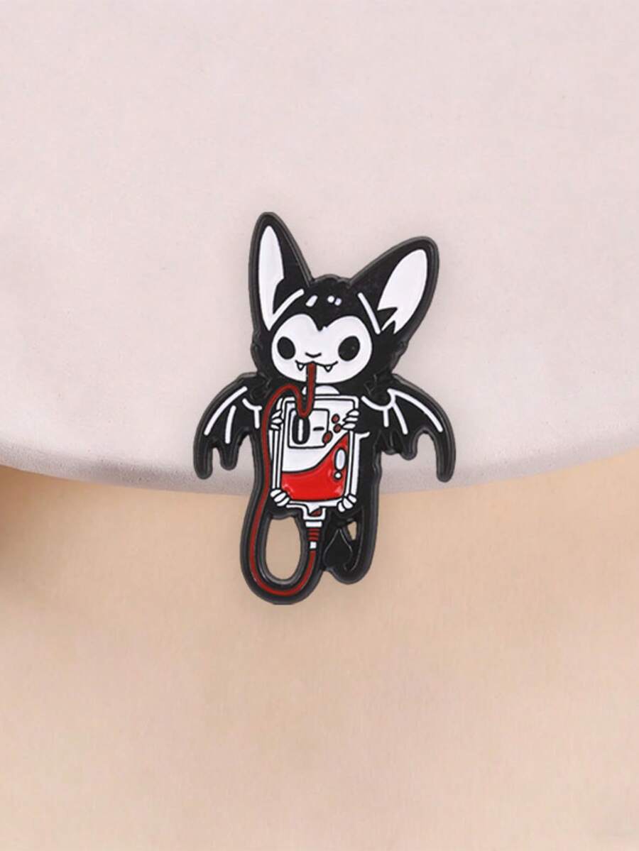 Cute Bat Blood Bag Enamel Pin, Gothic Vampire Brooch, Spooky Halloween Lapel Badge