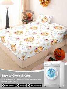 1pc Halloween Thanksgiving Leaf Pumpkin Print Fitted Sheet Only, Machine Washable Durable Bed Sheet, Autumn Holiday Bedroom Decor, Fits King/Queen/Full/Twin, Ideal For Home, Dorm, Apartment, Guest Room, Rentals And Gifts. - Multicolor - View 7