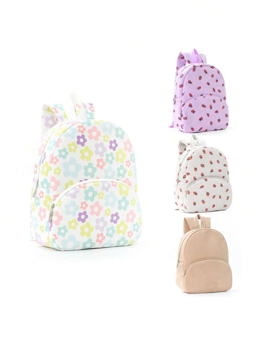 Printed Backpack Lightweight Daisy Pattern Front Pocket Bag Dual Zippers Casual Daily Use Bag Suitable For Travel, Outings And Gifts - Multicolor - View 1