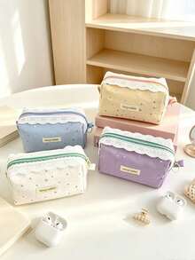 Lace Star Cosmetic Bag For Women Canvas Makeup Pouch Travel Toiletry Storage Organizer Zipper Makeup Bag For Lipstick Brushes Skincare Daily Vacation - Multicolor - View 6