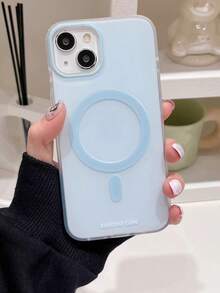 Compatible With IPhone 13/14/15 Pro Max Original Solid Color Matte Magnetic Phone Case, 12/11 Niche High-End Fresh Style 14 Pro Super Popular Protective Cover, Unique Design - Baby Blue - View 1