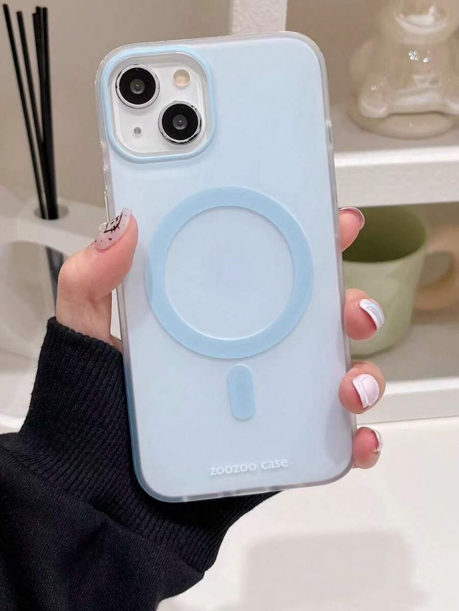 Compatible With IPhone 13/14/15 Pro Max Original Solid Color Matte Magnetic Phone Case, 12/11 Niche High-End Fresh Style 14 Pro Super Popular Protective Cover, Unique Design - Baby Blue - View 1