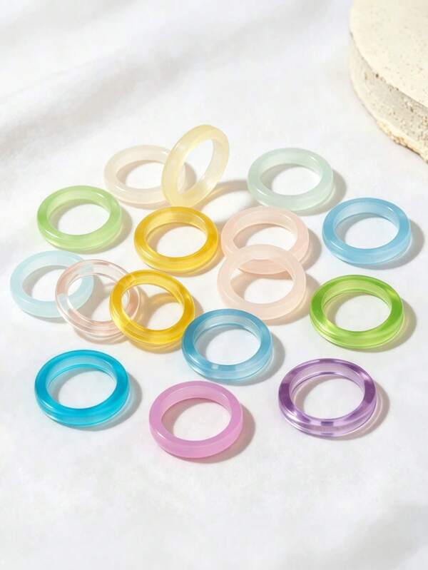 30pcs Cute Versatile Fashion Minimalist Acrylic Non-Plated Thick Transparent Solid Color Resin Rings Fashion Personalized Jewelry Gift Suitable For Men And Women Daily Wear Perfect Party And Holiday Gift Women Casual And Vacation Outfit Multi-Functional Accessory (Random Color And Style)
