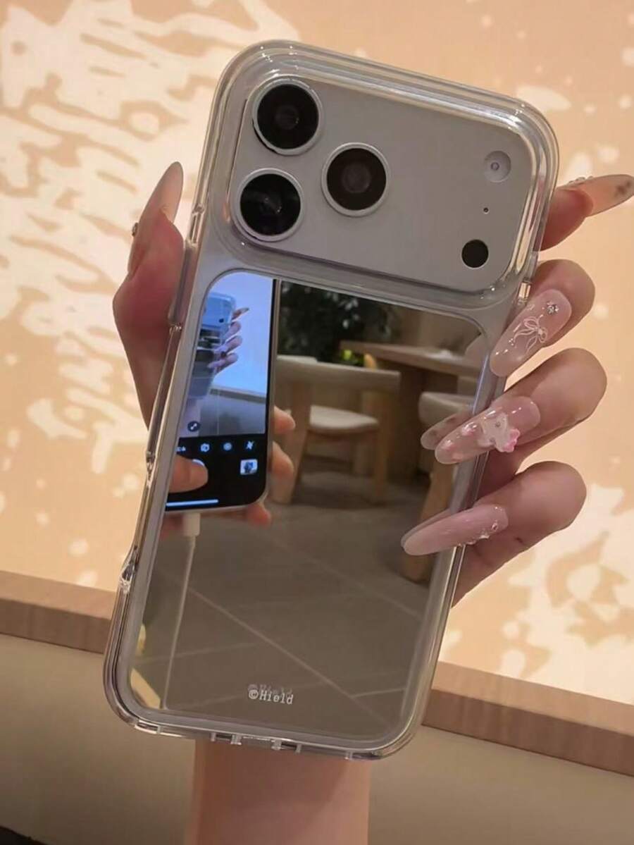 Korean Style Ins Niche Minimalist Mirror Solid Color Polka Dot Phone Case Compatible With Apple 17 Pro Max, 16 Pro, 17, 14 Pro, 15 Pro, 18, 18 Pro Max, Creative Full Coverage Dual Layer Anti-Drop Phone Cover - Silver - View 1