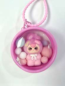 1 Set Dopamine Flocked Rabbit Flocked Doll With Round Transparent Bag Charm, Fur Ball Silicone Lanyard Bag Pendant, Birthday Gift, Party Favor - Multicolor - View 11