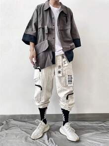 niepce Men's Japanese Streetwear Techwear Cargo Pants Tapered Cyberpunk Joggers - Beige - View 3