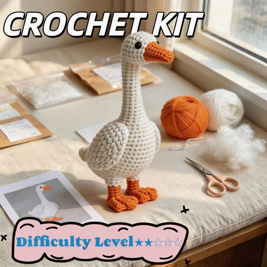 Cute White Goose (Not Finished) DIY Crochet Material Kit, Includes Everything Needed For Crocheting, Comes With Tutorial And Instruction Manual, Home Decor/Bag Charm, Suitable For Beginners And Leisure Crochet Enthusiasts, Thoughtful Gift For Family And Friends On Birthdays, Back To School, And Holidays - C-Multicolor Set - View 1