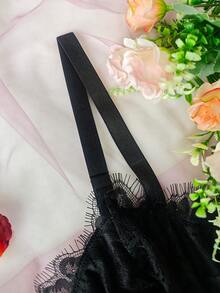 Corset phong cách cung đình Pháp màu đen viền ren, dây đeo spaghetti ren - màu đen - Xem 7