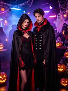 Hooded Double-Sided Black And Red Cloak, Double-Sided Vampire Cloak, Halloween Death Wizard Cosplay Costume Props. - Multicolor - View 3