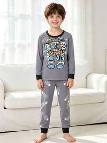 Tween Boy Robot Print Long Sleeve Top And Pants Pajama 2-Piece Set - Multicolor - View 2