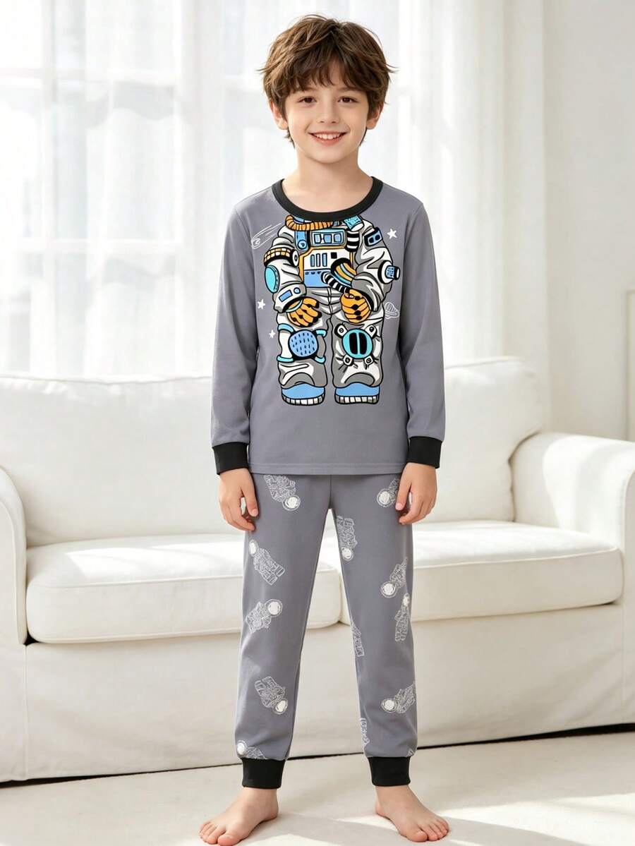 Tween Boy Robot Print Long Sleeve Top And Pants Pajama 2-Piece Set