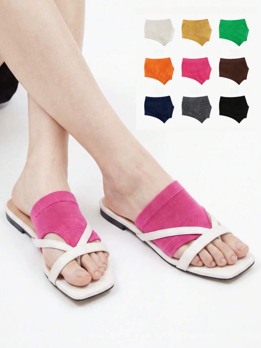 1/3/4 Pairs Bikini Cotton Split Toe Socks, Summer Thin Half-Palm Invisible Two-Toe Socks, Matching Flip-Flops - Multicolor - View 1