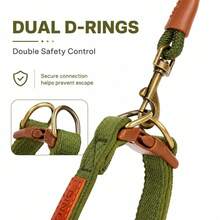 Double D-Ring Heavy-Duty Dog Collar, Comfortable Neoprene Lining Pet Collar To Protect Fur, Vintage Style Woven Collar, Adjustable Pet Neck Strap, Suitable For Small And Medium Dogs For Home/Outdoor/Hiking - Green - View 7