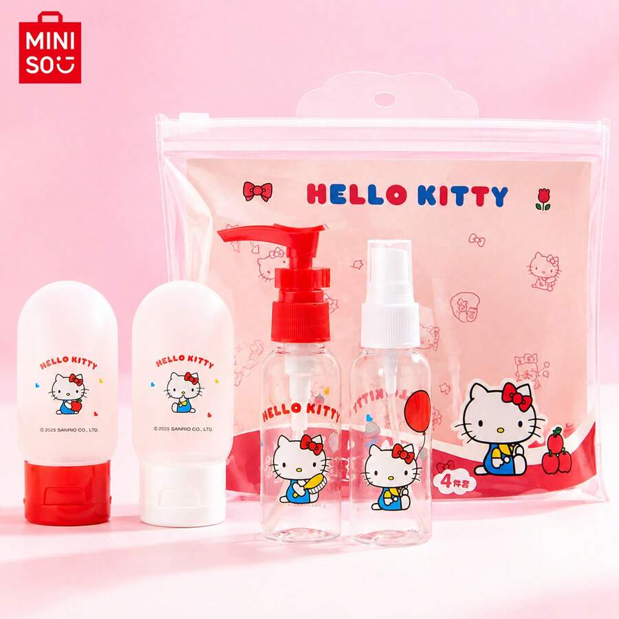 Miniso Hello Kitty Portable Travel 4 Pieces Set, Lovely Cartoon Toiletry Storage Bag, Waterproof Lightweight Organizer, Cosmetic Skincare Container For Outdoor Trip, Business Travel And Vacation(1 PC) - Multicolor - View 1
