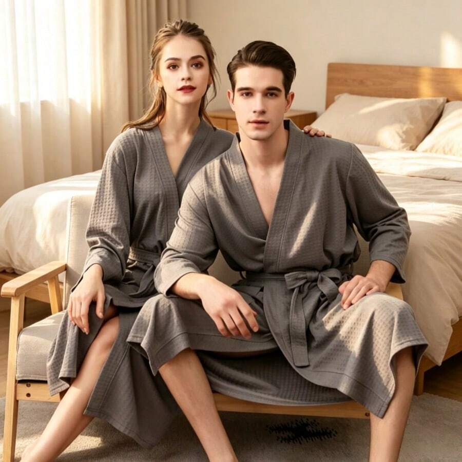 2026 New European & American Style Couple Robes, Spring/Summer Pure Cotton Absorbent Quick-Dry Women's Couple Robes - Multicolor - View 1