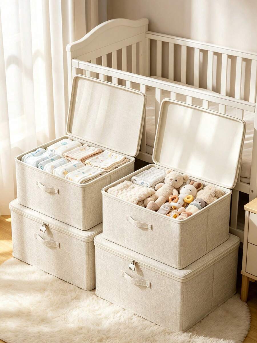 1pc Foldable Storage Box With Lid, Dust-Proof Fabric Organizer Bin ...