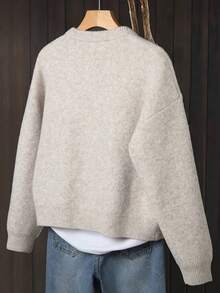Cardigan Pullover Wanita Kasual Elegan Regular Fit Warna Polos Kancing Tunggal Lengan Panjang Leher Bulat Bahu Jatuh Musim Gugur - Aprikot - View 5