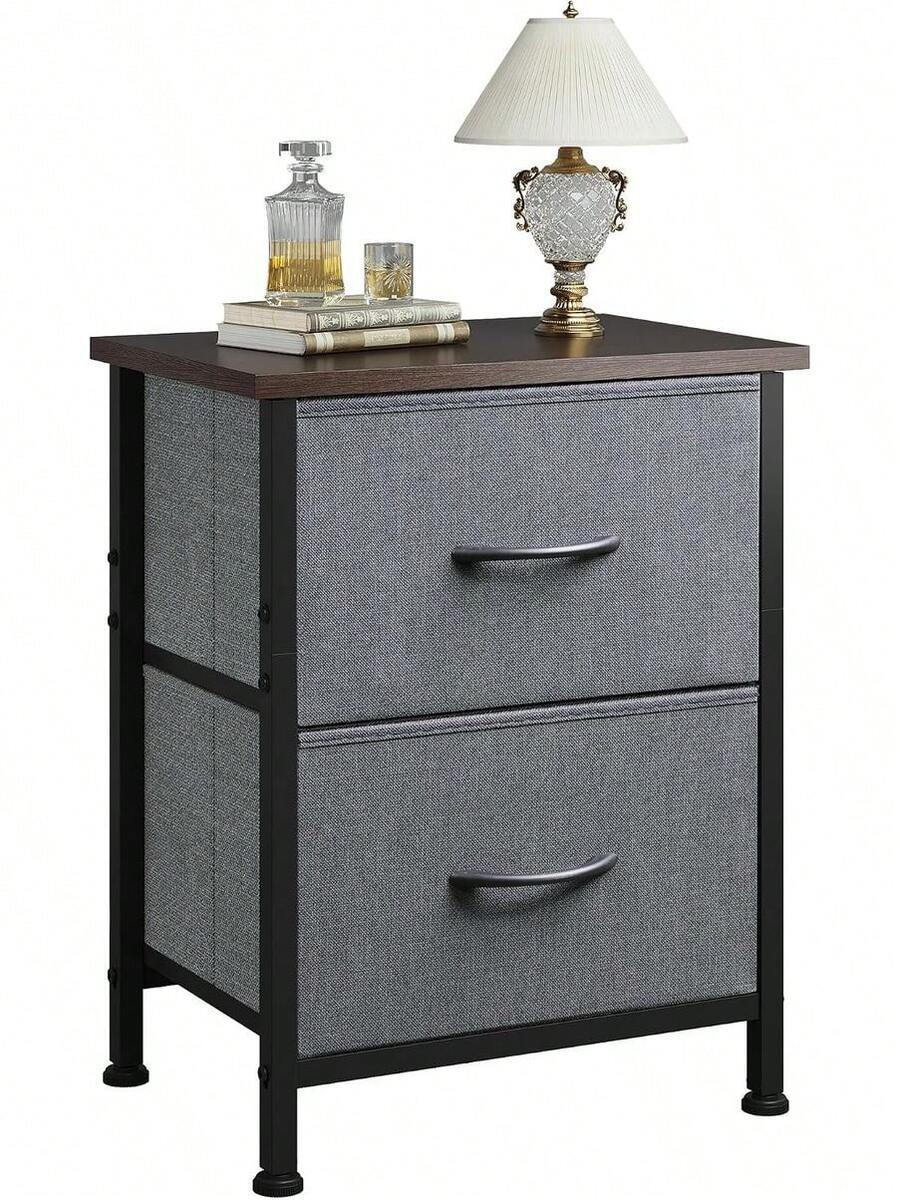 All Dresser With 2 Drawers, Bedside Furniture, Night Stand, End Table With Fabric Bins For Bedroom, Closet, Entryway, College Dorm, Dark Grey |   End Table With Fabric Bins For Bedroom, 15-Min Quick-Assembly, Sturdy Metal Frame & Adjustable Feet CUBM - Charcoal Black (Set Of 2) - View 1