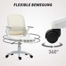 HOMCOM Office Chair With Flip-Up Armrests And Lumbar Support, White | Ergonomic Desk Chair, Height-Adjustable Swivel Chair With Tilt Function, Mesh Back, Computer Chair - White - View 8