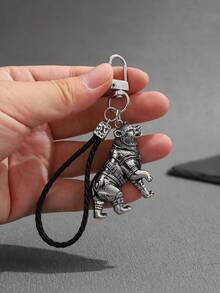 1pc Fashionable European And American Style Vintage Animal Bear Keychain Bag Pendant Accessory, Suitable For Men's Car Key Bag Pendant Decoration - Antique Silver - View 6