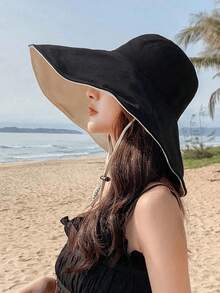 1pc Women's Wide Brim Bucket Hat, Sun Protection Hat, Windproof Hat, UV Protection, Casual Accessory, Travel Gear - Hat - View 4