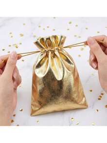 8pcs Gold Drawstring Pouches, Suitable For Jewelry, Christmas Party Favors, Theme Party, Storage Bags, Desktop Decor - Multicolor - View 6